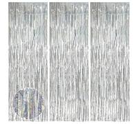 SYEYCW 3 Pièces 1m x 2.5m Argent Rideau Métallique de Frange, Rideaux à Franges Shimmer Tinsel Aluminium Brillants, pour Décoration Fête, Noël Party, Mariage, Anniversaire, Toile de Fond (Argent)