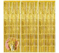 SYEYCW 3 Pièces 1m x 2.5m Or Rideau Métallique de Frange, Rideaux à Franges Shimmer Tinsel Aluminium Brillants, pour Décoration Fête, Noël Party, Mariage, Anniversaire, Toile de Fond (Or)
