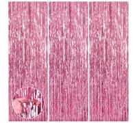 SYEYCW 3 Pièces 1m x 2.5m Rose Rideau Métallique de Frange, Rideaux à Franges Shimmer Tinsel Aluminium Brillants, pour Décoration Fête, Noël Party, Mariage, Anniversaire, Toile de Fond (Rose)