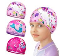 SYEYCW 3 Pièces Bonnet Piscine Enfant, Bonnet de Bain pour Enfants, Mignon Bonnet de Bain en Polyester, Bonnet de Bain Imperméable Fille, pour Cheveux Longs et Courts pour Garçons Filles