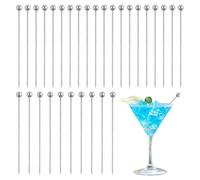 SYEYCW 30 Pièces Cocktail Toothpicks, Pics à Cocktail en Acier Inoxydable, Réutilisable Métal Cure Dents Brochettes, pour Bar, Clubs, Grillades, Sandwichs, Snacks, Finger Food, Antipasti, Cocktails
