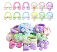 SYEYCW 36 Pièces Élastiques à Cheveux pour Bébé Fille, Accessoires Cheveux Fille Mignon, Nœuds et Fleurs Souples et Sans Couture aux Couleurs Acidulées, pour Petites Filles, Nourrissons et Enfants