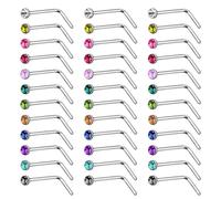 SYEYCW 36 Pièces Piercing Nez, Piercing Nez Acier Inoxydable, Clous de Nez en Forme de L, 20G Piercing Nez Acier Chirurgical Forme de L Piercing de Nez, Piercings de Nez en Cristal pour Femmes Hommes