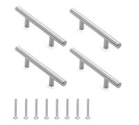 SYEYCW 4 Pièces Argenté Poignées de Meubles Cuisine, 127mm Poignet de Porte en Acier Inoxydable, Distance de Trou de 76mm, Poignées d'Armoire Brossées T Barre, pour Cuisine, Salle de Bain, Tiroir