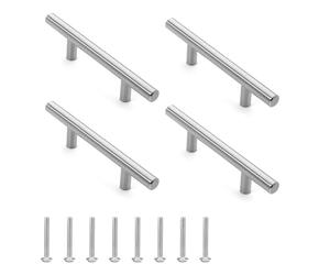 SYEYCW 4 Pièces Argenté Poignées de Meubles Cuisine, 127mm Poignet de Porte en Acier Inoxydable, Distance de Trou de 76mm, Poignées d'Armoire Brossées T Barre, pour Cuisine, Salle de Bain, Tiroir