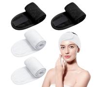 SYEYCW 4 Pièces Bandeau Maquillage, Réglable Bandeau Cheveux Femme Maquillage, Bandeau Cheveux pour Soin Visage, Scratch Cheveux Spa Lavable pour Soin Visage, pour Maquillage, Yoga, Exercice