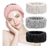 SYEYCW 4 Pièces Bandeaux de Lavage, Bandeau de Maquillage du Visage Serre, Élastique Moelleux Bandeau de Soin, Bandeau Facial de Spa Démaquillage, Bandeau Skincare en Polaire, Noir, Gris, Rose, Blanc