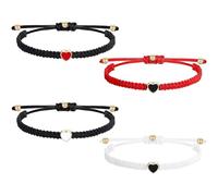 SYEYCW 4 Pièces Bracelets en Forme de Cœur, Bracelet d'Amitié Couple, Réglable Tissés à la Main Cordon, Assortis avec Perles en Forme de Cœur, pour Amoureux, Anniversaire Cadeaux, Meilleurs Amis