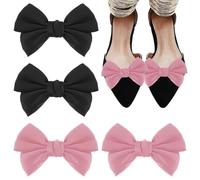SYEYCW 4 Pièces Clips Décoratifs pour Chaussures, Élégant Nœud Pinces à Chaussures, Clips Amovibles en Satin, Accessoires Chaussures Nœud, pour Sport Chaussures Plates Talons, pour Mariage et Fête
