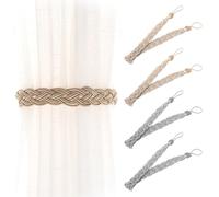 SYEYCW 4 Pièces Embrase de Rideaux, Attaches de Rideaux Tissées à la Main, Pinces à Rideaux Corde de Coton, Attaches de Corde de Rideau Tricotées pour Décoration de Maison, Bureau, Fenêtre, 2 couleurs