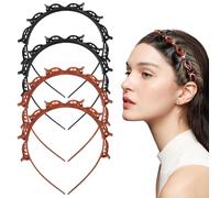 SYEYCW 4 Pièces Serre Tete Pince, Serre-Tête avec Pinces, Pinces à Cheveux Tressées, Double Bangs Hairstyle Hairpin, Bandeau DIY avec Clips, Bangs Coiffure Cerceau Cheveux, pour Femmes et Filles