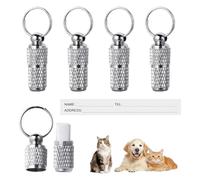 SYEYCW 5 Pièces Argent Tube d'Étiquette d'Identification, Anti-Perdue Pendentifs d'Adresse pour Collier, Personnalisées Tube d'Étiquette Porte Adresse, pour Chien, Chat, Animaux de Compagnie