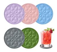 SYEYCW 5 Pièces Dessous de Verre, Couvercle Yaourt, Dessus en Silicone Réutilisables, Antidérapants et Résistants à la Chaleur, Décoration de Table de Café, pour Boissons, Café, Tasses, Cuisine, Bar