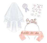 SYEYCW 5 Pièces Kit Accessoire Enterrement de Vie de Jeune Fille, Avec Écharpe Future Mariée, Voile Mariée, Badge, Bandeau Diadème, Tatouage, pour Enterrement de Vie de Jeune Fille Accessoire