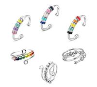 SYEYCW 6 Pièces Anneaux d'Anxiété, Acier Inoxydable Réglables Anti-Stress Bague, Anneau Ouvert Ensemble, Anneaux de Spinner Colorée en Résine pour Femmes, pour Les Fêtes, Le Travail et l'Étude