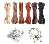 SYEYCW 6 Pièces Cordons en Cuir pour la Fabrication de Bijoux, 6 Couleurs 30M 2.6mm Corde Plat en Faux Laniere avec 100 Pièces Extrémités de Cordon, pour Faire des Bracelet Collier, Artisanats DIY