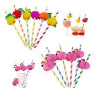 SYEYCW 60 Pièces Paille Cocktail, Pailles à Cocktail en Papier Coloré 3D, Pailles Colorées en Papier Jetables Biodégradables, pour Fête d'Été, Fête Hawaïenne, Tropicale, Décoration de Cocktail