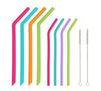 SYEYCW 8 Pièces Pailles en Silicone Réutilisable, Pailles Écologique Colorées avec 2 Brosses de Nettoyage, Paille Silicone Adulte Enfants, Accessoires de Fête, pour Smoothies, Cocktails, 5 Couleurs
