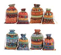 SYEYCW 8 Pièces Pochon Tissu, Sac en Toile de Jute de Style Ethnique Égyptien, Coton de Style Ethnique Cordon Sac Cadeau, Pochettes à Bijoux Respirantes avec Cordon, pour Mariage, Fête, Anniversaire