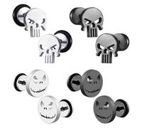 SYEYCW Lot de 4 paires de boucles d'oreilles en forme de tête de mort - En acier inoxydable - Hypoallergénique - Style punk - Avec vis - Accessoires fantaisie pour homme et femme