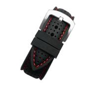 SYFCSEW Bracelet de montre étanche en caoutchouc de silicone souple et respirant for homme 20 mm 22 mm 24 mm compatible avec la chaîne de montre de sport Seiko Citizen Mido Tissot(Red line-silver,23mm