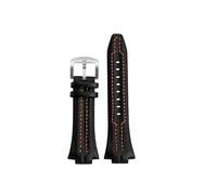 SYFCSEW Compatible avec SEIKO Sportura Series Bracelet en cuir SNL017 SNA595 029P2/021P1 7L22-0AE0 convexe noir orange ligne bracelet de montre 27 x 15 mm, Noir, orange, argent, 27x15mm, bande