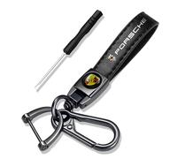 SyFednn Porte-clés Cuir Véritable Compatible avec Cayenne/Black Edition, Panamera, Taycan & 718 Electric Porte Clef, Porte Clé Voiture Personnalisable Court, Accessoire Clé Voiture Homme Femme