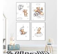 SYFFWZH Affiche Ours Chambre Bebe Garcon Deco Beige Ourson Poster Deco Chambre Bebe Ours Avion Ballon Tableau Chambre Enfant Garçon Toile Decoration Murale Enfant