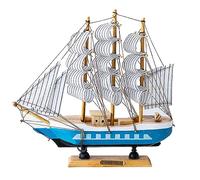 Syfunlv Bois Nautique Maquette De Voilier,Modèle de Bateau à Voile en Bois,Voilier en Boi Decoration,23x23 cm, Fait à la Main,pour Accessoires Photo et Décoration d'intérieur,Style Nordique (Bleu)