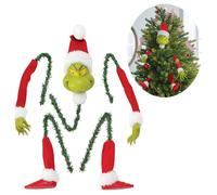 SYFUNLV Décoration de Sapin GrinchTête,Bras et Jambes de Lutin Détachables en Rotin de Noël,Décoration de Noël en Résine Verte,pour Jardins et Cours
