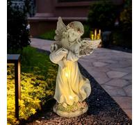Syfunlv Figurines solaires d'ange de jardin - Statue de petit ange - Décoration de fée - Figurine ange gardien avec lanterne solaire LED - Décoration solaire pour l'extérieur - Résistant aux