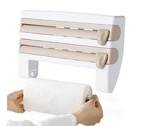 Syfunlv Film Alimentaire Mural, Porte-Film Alimentaire, Dérouleur Cuisine Derouleur Film Alimentaire Mural, avec Coupe-Papier pour Serviette de Cuisine, Bouteilles d'épices, Porte-Serviette (Brown)