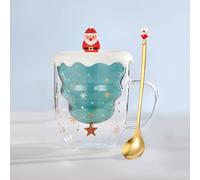 Syfunlv Grinch Tasse de Noël, tasse en verre à double paroi avec couvercle et cuillère, arbre de Noël, tasse à café, tasse à expresso, verre à thé, tasse à lait style 4
