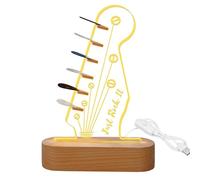 Syfunlv Light Up Guitar Pick Holder,Support en Acrylique en Forme de Tête de Guitare Électrique,Support De Médiator De Guitare Lumineux avec Base en Bois,pour Le Stockage et L'affichage (Style 2)