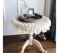 Syfunlv Nappe Au Crochet Ronde Napperon, Nappes Rondes en Dentelle de Coton crochetée à la Main, Ronde Crochet Napperon Dentelle,pour décoration de Table, de Maison,de Mariage et de fête (White,85cm)
