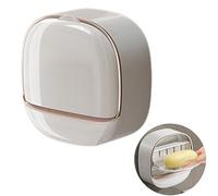 Syfunlv Porte-savons Mural Salle de Bain, Porte-Savon Mural Auto-adhésif Boite Savon, Porte-Savon avec Couvercle, Bac De Vidange Amovible pour Lavabo, Salle de Bain, 4.84 * 1.96 * 4.76in (Blanc)