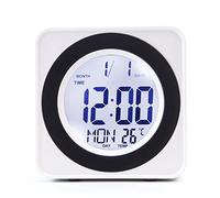 Syfunlv Réveil Radio-piloté numérique, Réveil numérique sans Fil à Piles, Réveil contrôle du Son rétro-éclairage avec température, avec Date, température, lumière du capteur Intelligent. (White)