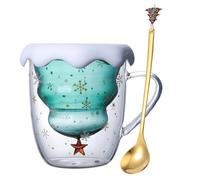 SYFUNLV Tasse isotherme en verre à double paroi pour sapin de Noël, tasse à expresso, tasses mignonnes, avec poignée, parfaite pour latté, américano, femme, homme, enfant, bureau et personnel