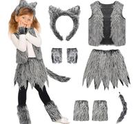 Syglawnd 1 ensemble de costumes de loup, ensemble costumes loup-garou comprenant une oreille, une queue, des hauts, des jupes, gants et jambières pour habiller accessoires -garou pour