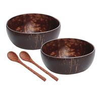Syglawnd Bols en noix de, bol en noix de, vaisselle polie comprenant 2 bols et cuillères en bois, respectueux l'environnement et léger pour les salades, le petit-déjeuner, la décoration, la caleb