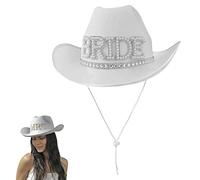 Syglawnd Chapeau de cowboy pour mariée, chapeau de cow-girl, casquette Panama à large bord pour mariage, cosplay, déguisement, fête, jeu rôle, blanc