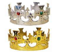 Syglawnd Couronne de roi, ensemble de 2 couronnes roi et reine réglables en or et plastique léger, accessoires costume royal pour fête d'anniversaire, or argent, couronnes pour hommes pour un usag