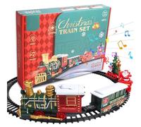 Syglawnd Ensemble de Train électrique, 14 pièces, Ensemble de Train électrique pour Enfants, lumière et Sons, Simulation Noël avec 4 Voitures, Ensembles Noël Classiques avec Pistes