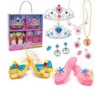 Syglawnd Ensemble d'habillage de Princesse, Ensemble d'habillage de Princesse 10 pièces pour Filles 4 à 6 Ans - Couronne Scintillante, Bijoux et Pantoufles à nœud, Jouets colorés, Filles
