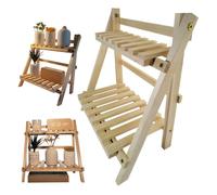Syglawnd Étagère de Table sur Pied, étagère en Bois à 2 Niveaux pour unité de Table 34 x 18 x 35 cm, Pliable, Style Simple, Support d'échelle à Fleurs trapézoïdale pour Le Jardin, Organiseur