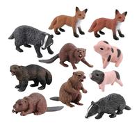 Syglawnd Figurines d'animaux, 10 pièces, Jouets d'animaux, Figurines réalistes Comprenant Un Blaireau, Un Castor, Fourmilier, Carcajou, des Jouets éducatifs 'Apprentissage, Ensemble 'Anniversaire