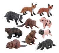 Syglawnd Figurines d'animaux, 10 pièces, Jouets d'animaux, Figurines réalistes Comprenant Un Blaireau, Un Castor, Fourmilier, Carcajou, des Jouets éducatifs 'Apprentissage, Ensemble 'Anniversaire p