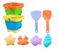 Syglawnd Jouet de Plage, Ensemble de Jouets Plage pour Enfants 8 pièces : Seau Pliable en Caoutchouc Souple avec moules d'animaux Marins et Outils Sable pour bac à Sable, Voyages d'été, Jouets sab