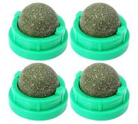 Syglawnd Lot de 4 Boules d'herbe à Chat Qui collent au Mur, Boules d'herbe à Chat odorantes et rotatives, Jouet de Nettoyage des Dents mâcher pour Chaton sain et sûr pour Mur, Sol, Pieds Tabouret