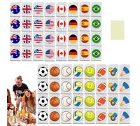 Syglawnd Mahjong Set, Mini Mahjong Set 64Pcs Drapeau et Balle Motif Carreaux Escape Game 24mm Voyage Réutilisable Jeu de Blocs pour Pique-Nique de Printemps pour Un Usage Quotidien